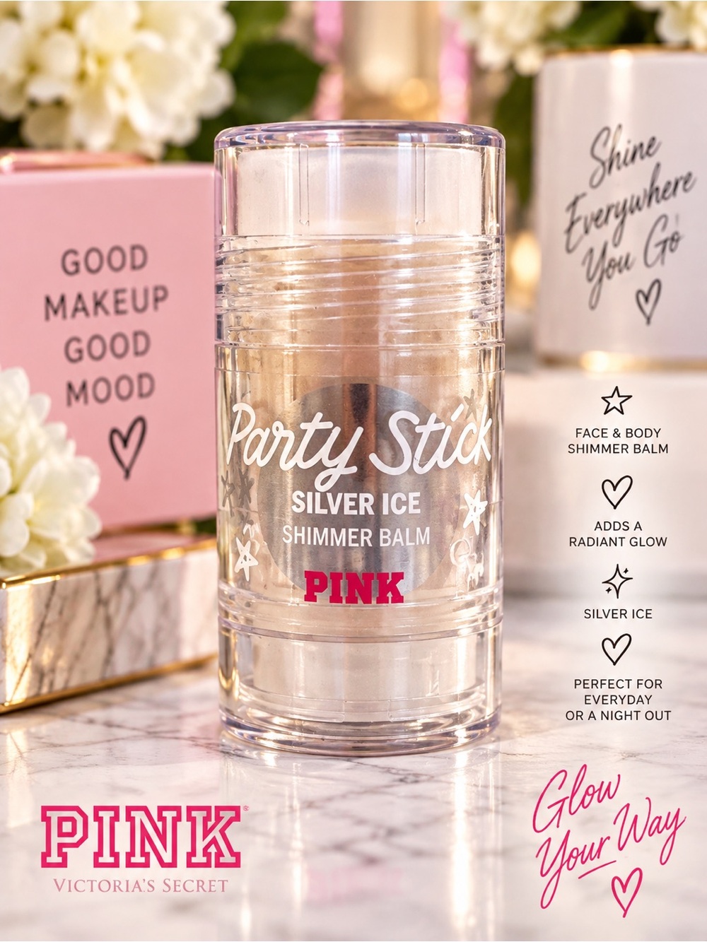 PINK Victoria's Secret Party Stick Silver Ice Shimmer Balm